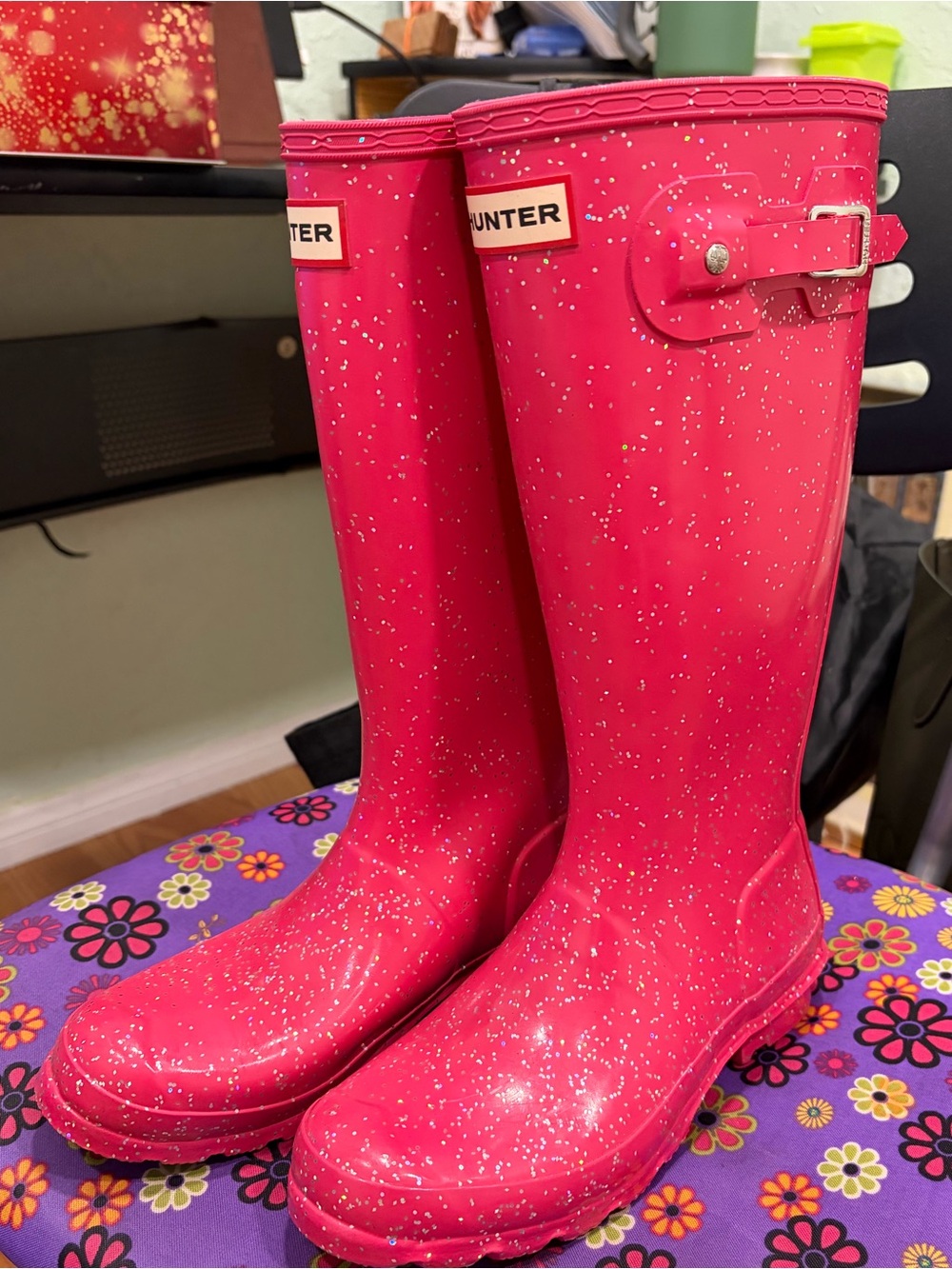 Hunter Pink Glitter Tall Rain Boots